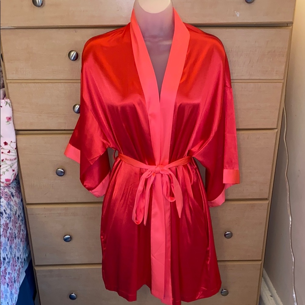 Victoria's Secret Pink/Red Satin Kimono Robe